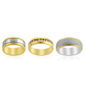 Simulated Diamond Set of 3 Band Rings in ION Plated YG and Stainless Steel 0.50 ctw - Sticky add to cart bar