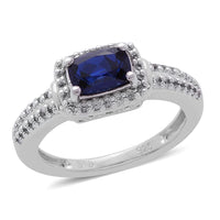 Lab Created Blue and White Sapphire Midnight Halo Ring