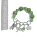 Green Chroma, Austrian Crystal Charm Stretch Bracelet and Earrings in Silvertone and Stainless Steel with Velvet Pouch - Sticky add to cart bar