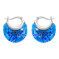 Blue Murano Style Basket Hoop Earrings in Stainless Steel