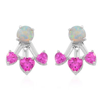 Lab Created Pink Sapphire and Lab Created Milky Opal Earrings in Sterling Silver