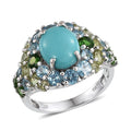 Sonoran Blue Turquoise and Multi Gemstone 7.40 ctw Ring in Platinum Over Sterling Silver (Size 10.0) - Sticky add to cart bar