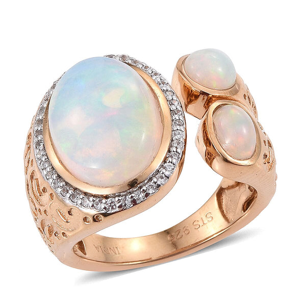 Ethiopian Welo Opal and Cambodian Zircon Ring in 14K Yellow Gold Over Sterling Silver 10.20 Grams 2.68 ctw - Product card gallery slide 1 (9431085416703)