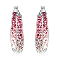 Pink and White Austrian Crystal Hoop Earrings in Silvertone