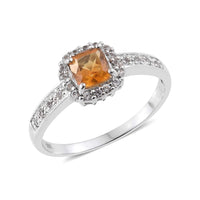 Brazilian Citrine, Lab Created White Sapphire Ring in Sterling Silver (Size 9.0) 0.94 ctw