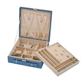 Classic Blue Faux Velvet Briefcase Style 2-Tier Jewelry Box with Anti-Tarnish and Scratch Protection Interior (Approx 60 Rings, etc) - Sticky add to cart bar