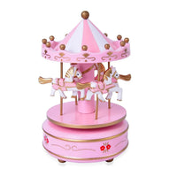 Pink and White 4-Horse Wooden Carousel Music Box