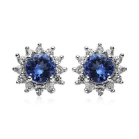 D'Joy Tanzanite Earrings with Natural Zircon Flower Stud Earrings for Women in Platinum Over Sterling Silver, Wedding Gift for Her 1.00 ctw