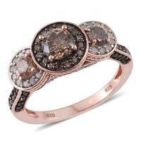 Natural Champagne and White Diamond Ring in 14K Rose Gold Over Sterling Silver (Size 7.0) 2.00 ctw