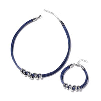 Blue Faux Leather Cord Twist Bracelet (7 in) and Necklace 16.00 Inches in Stainless Steel