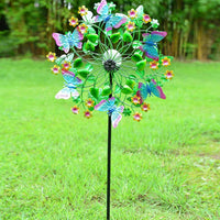 Hand Painted Multi Color Floral Butterfly Solar LED Wind Spinner -Adjustable Height up to 70 Inches