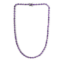 D'Joy Lusaka Amethyst Necklace Sterling Silver, Silver Tennis, Open Box Clasp 18 Inches 30.00 ctw