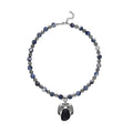 Sodalite Floral Pendant on Beaded Necklace 18-20 Inches in Black Oxidized Silvertone 250.00 ctw - Sticky add to cart bar