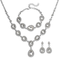 Glass, Austrian Crystal Bracelet (7.50In), Earrings and Necklace (20.00 Inches) in Silvertone