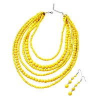 Howlite Multi Strand Beaded Necklace and Dangle Earrings For Women, Bib Chunky Necklace, Costume Jewelry Set in Silvertone and Stainless Steel