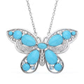 Sleeping Beauty Turquoise and Multi Gemstone Butterfly Pendant Necklace 18 Inches in Rhodium Over Sterling Silver 6.70 ctw - Sticky add to cart bar
