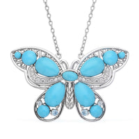 Sleeping Beauty Turquoise and Multi Gemstone Butterfly Pendant Necklace 18 Inches in Rhodium Over Sterling Silver 6.70 ctw