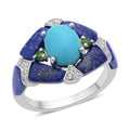 American Natural Sleeping Beauty Turquoise and Multi Gemstone Ring in Rhodium Over Sterling Silver 6.00 ctw - Sticky add to cart bar