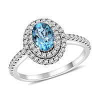 One Of A Kind Certified & Appraised Iliana 18K White Gold AAA Santa Maria Aquamarine and Diamond G-H SI Double Halo Ring 1.15 ctw