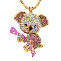 Multi Color Austrian Crystal Enameled Koala Pendant Necklace 28-30 Inches in Goldtone