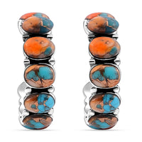 Santa Fe Style Kingman Turquoise 3.75 ctw Half Hoop Earrings in Sterling Silver