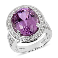 Rhapsody 950 Platinum Kunzite and E-F VS Diamond Halo Ring (Size 7.0) 12.20 Grams 12.10 ctw