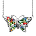 Murano Style and White Austrian Crystal Butterfly Necklace in Black Oxidized Stainless Steel 20 Inches - Sticky add to cart bar