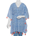 Manglam Blue, White Hand Screen Printed Kaftan with Orange Tassels (One Size Fits Most, Cotton) - Sticky add to cart bar