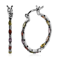 Simulated Multi Color Diamond Inside Out Hoop Earrings in Stainless Steel