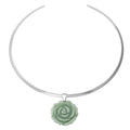Green Aventurine Carved Rose Pendant with Choker Necklace 15 Inches in Stainless Steel 56.00 ctw - Sticky add to cart bar