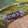 Multi Gemstone Bangle Bracelet in Platinum Over Sterling Silver 7.25 Inch 11.40 ctw - Sticky add to cart bar