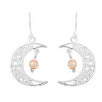 Rhodium Over Sterling Silver Half Moon Earrings 3.40 Grams