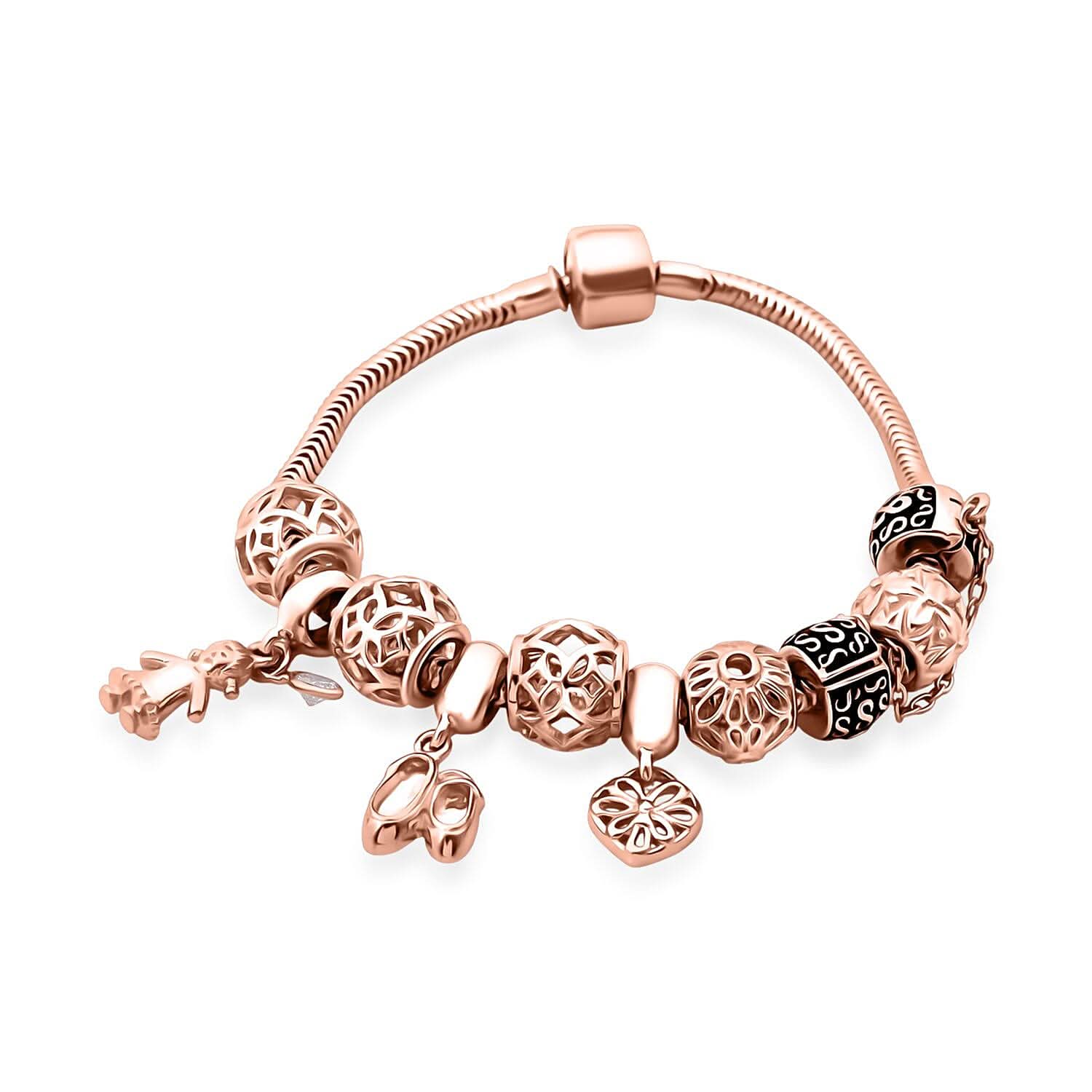 Multi Charms Bracelet in 14K Rose Gold Over Sterling Silver (7.50 In) 31.90 Grams