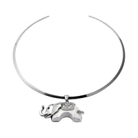 White Howlite, Austrian Crystal Elephant Pendant with Collar Necklace (15 Inches) in Stainless Steel 50.00 ctw