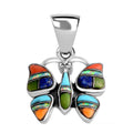 Santa Fe Style Lapis Lazuli and Multi Gemstone Butterfly Pendant without Chain in Sterling Silver 0.75 ctw - Sticky add to cart bar