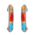 SANTA FE Style Turquoise J-Hoop Earrings for Women in Sterling Silver, Boho Western Jewelry - Sticky add to cart bar