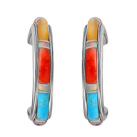SANTA FE Style Turquoise J-Hoop Earrings for Women in Sterling Silver, Boho Western Jewelry