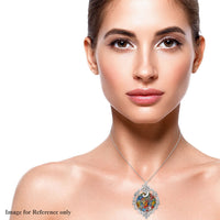 Multi Color Murano Style and Austrian Crystal Pendant Necklace 24 Inches in Stainless Steel