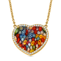 Lapis Lazuli, Multi Color Murano Style, Austrian Crystal Reversible Heart Necklace 20 Inches in ION Plated Yellow Gold Stainless Steel, Gift For Her 25.00 ctw