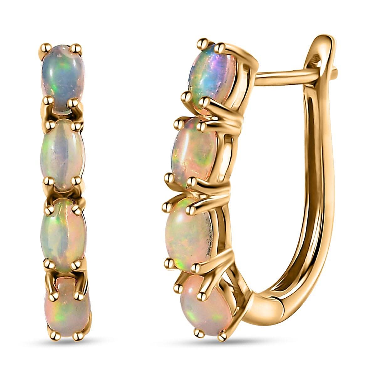 D'Joy Ethiopian Welo Opal Earrings in 14K Yellow Gold Over Sterling Silver 1.35 ctw