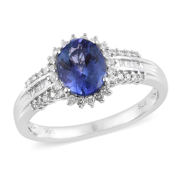 14K White Gold AAA Premium Tanzanite and Diamond Ring (Size 5.0) 2.20 ctw - Product card gallery slide 1 (9431074898175)