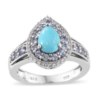 Sleeping Beauty Turquoise and Multi Gemstone 2.25 ctw Ring in Platinum Over Sterling Silver (Size 5.0)