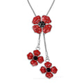 Black and Red Austrian Crystal and Enameled Poppy Flower Lariat Necklace 18 Inches in Silvertone - Sticky add to cart bar