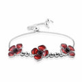 Resin and Black Austrian Crystal Enameled Poppy Bolo Bracelet in Silvertone (6.00 In) - Sticky add to cart bar