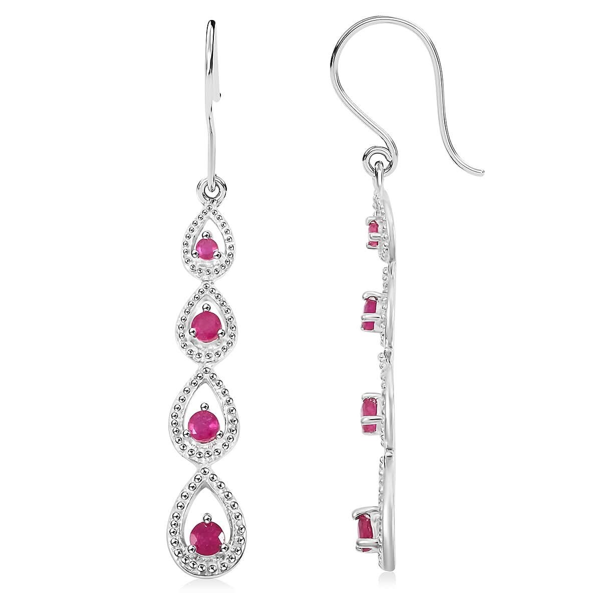 African Ruby (FF) 1.00 ctw Earrings in Rhodium Over Sterling Silver