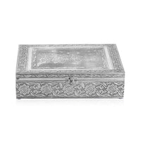 Handcrafted Aluminium Tree Embossed 2 Tier Jewelry Box (11x3x8 in) with Scratch Protection Interior