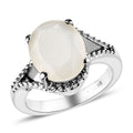 Sri Lankan Silver Moonstone Split Shank Ring in Stainless Steel (Size 10.0) 3.25 ctw - Sticky add to cart bar