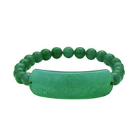 Green Jade Ancient Coin Detail Carved Bar and Beaded Stretch Bracelet 150 ctw