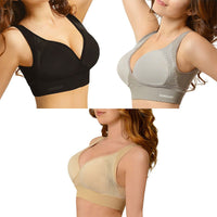 Set of 3 SANKOM Patent Support & Posture Bra with Cooling, Aloe Vera Fibers and Bamboo Fibers - (S/M)| Beige, Black, Gray