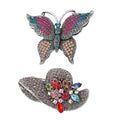 Set of 2 Simulated Multi Gemstone & Multi Austrian Crystal Hat and Butterfly Brooches in Silvertone - Sticky add to cart bar